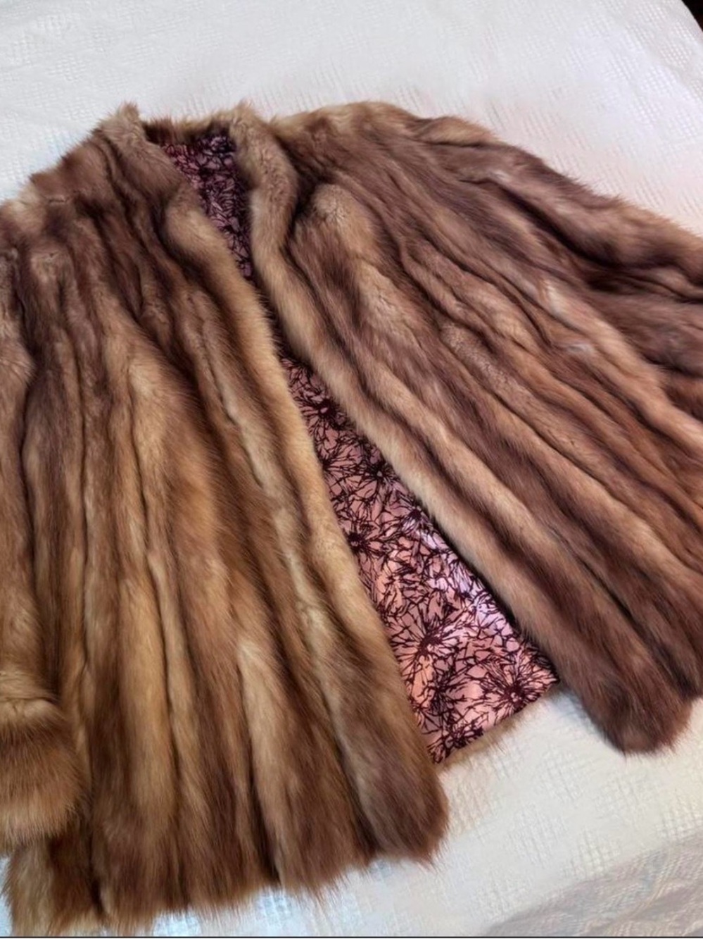 REAL Mink Brown Fur Coat with Patterned Lining